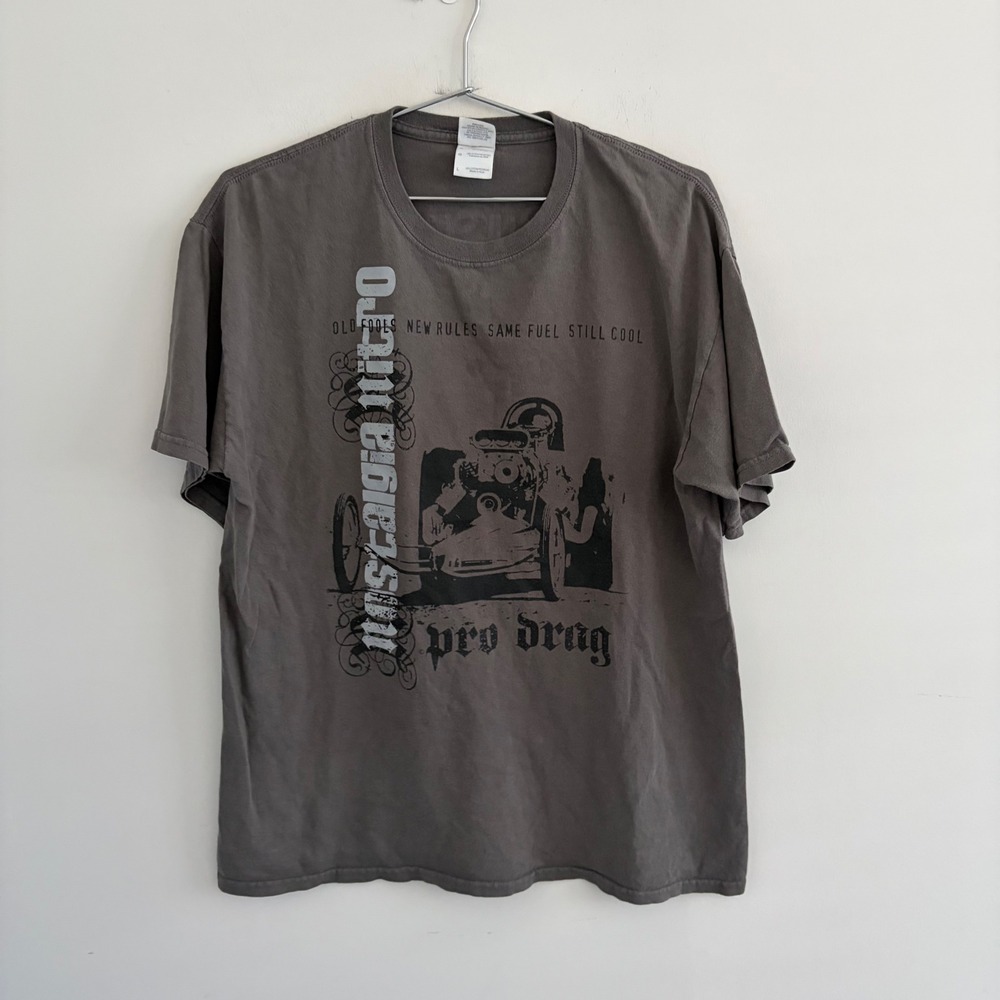 Gildan Ultra Cotton Nostalgia Nitro Pro Drag Racing T-Shirt Gray Mens Large
